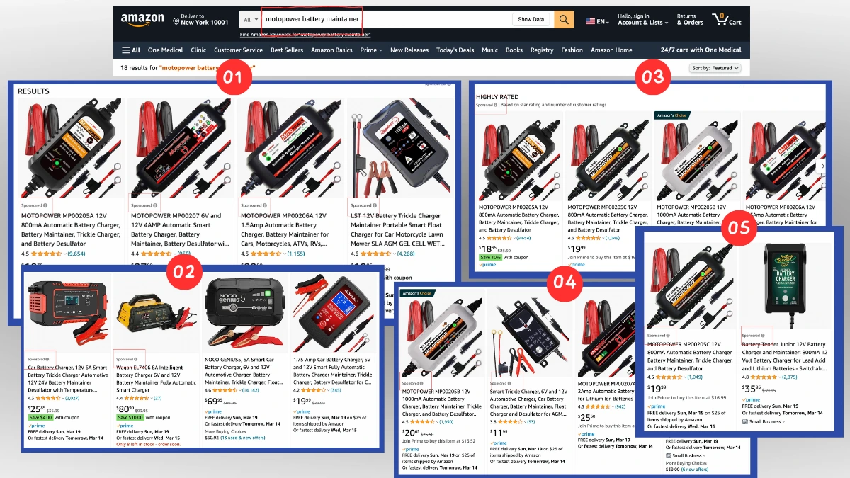 Different spots for amazon advertising products
