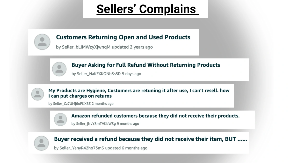 Sellers' complains against customers seeking for refunds on Amazon